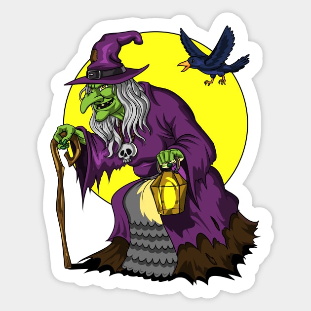 Scary Witch And Raven Halloween Sticker by underheaven